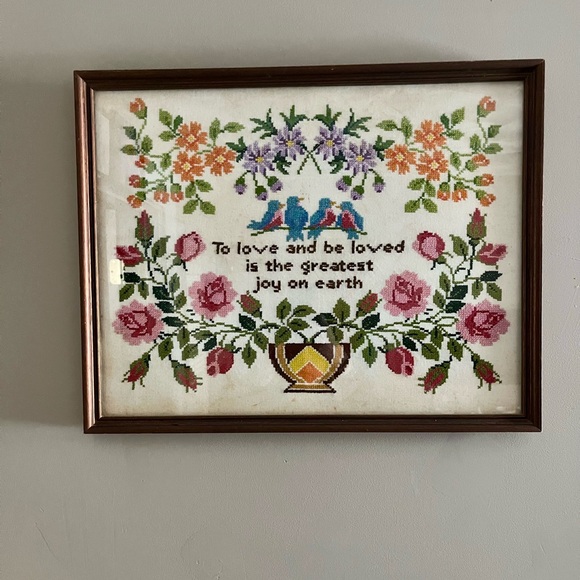 Floral Cross-Stitch Wall Art with Birds - Picture 6 of 6